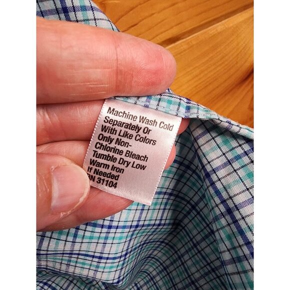 Saddlebred Easy Care Gray Teal Plaid Lightweight Button Down Mens 3XTL - Picture 4 of 16